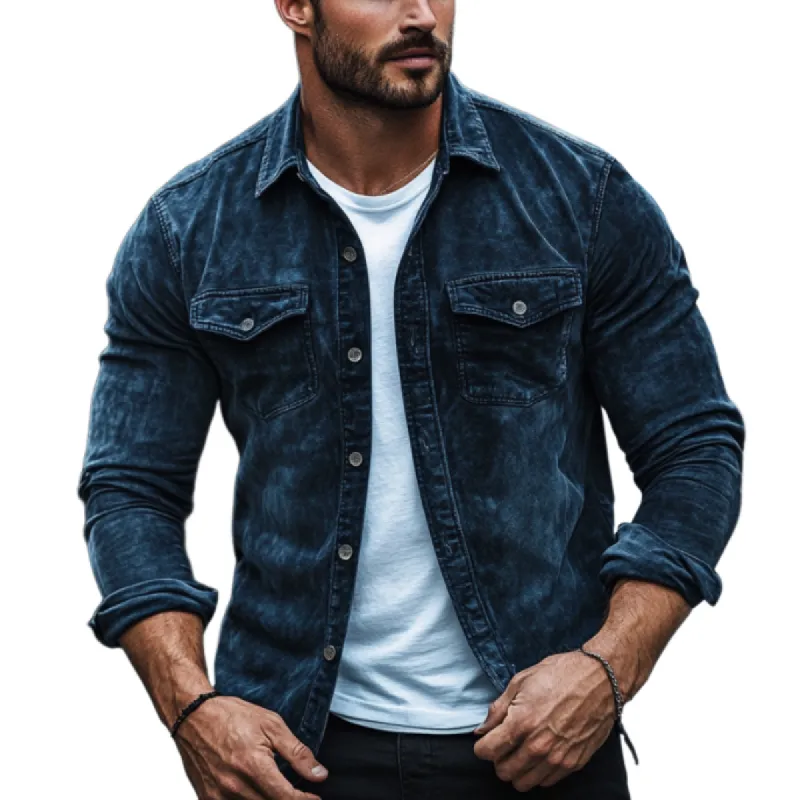 Men's Fashion Suede Slim Fit Lapel Long-Sleeved Shirt 64737472Y sold by Manly