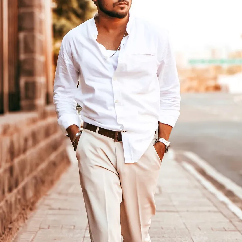 Men's Fashion Cotton Stand Collar Long Sleeve Shirt 10211413Y sold by Manly product image thumbnail 2