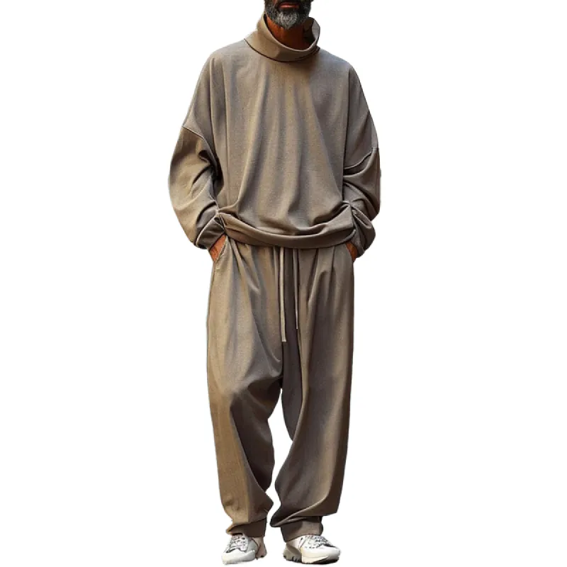 Men Fashion Sports Half-High Collar T-Shirt Straight Pants Set 74689583Y sold by Manly