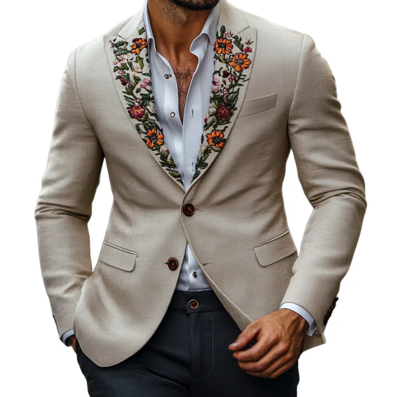 Men's Vintage Peaked Lapel Embroidered Single Breasted Slim Fit Blazer 60494596M sold by Manly