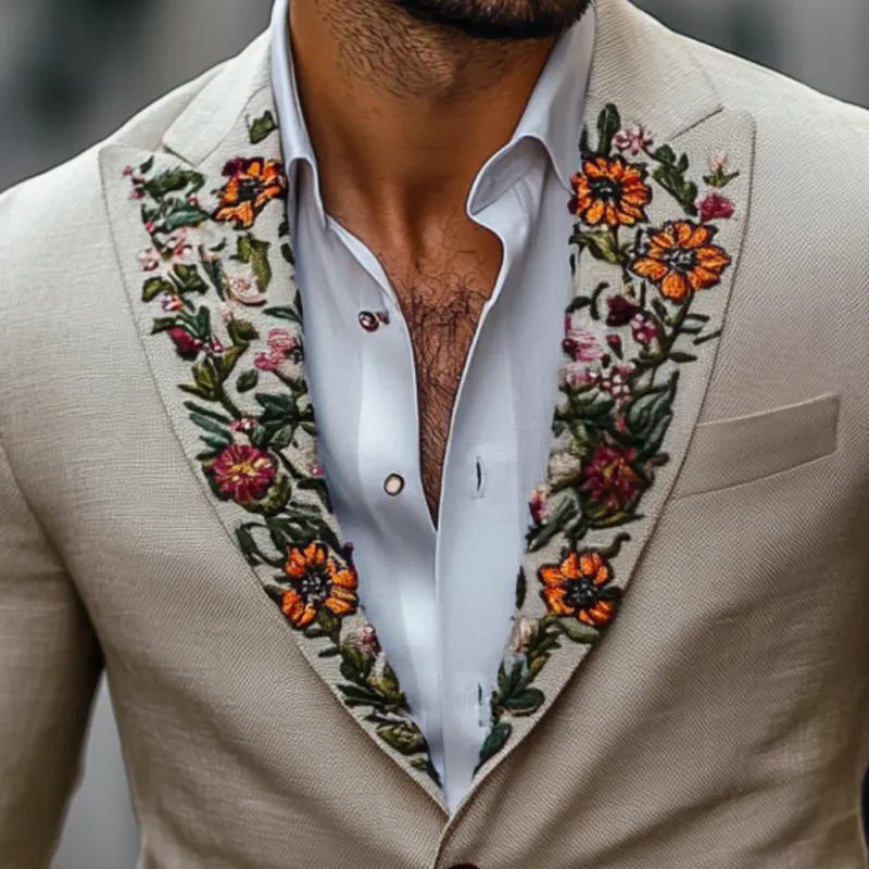 Men's Vintage Peaked Lapel Embroidered Single Breasted Slim Fit Blazer 60494596M sold by Manly product image thumbnail 3