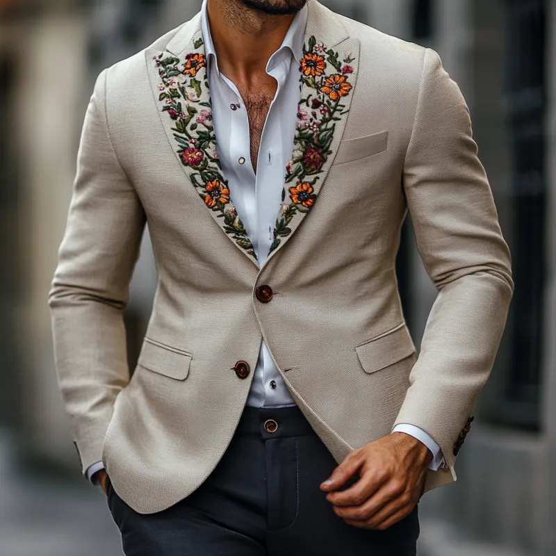 Men's Vintage Peaked Lapel Embroidered Single Breasted Slim Fit Blazer 60494596M sold by Manly product image thumbnail 2