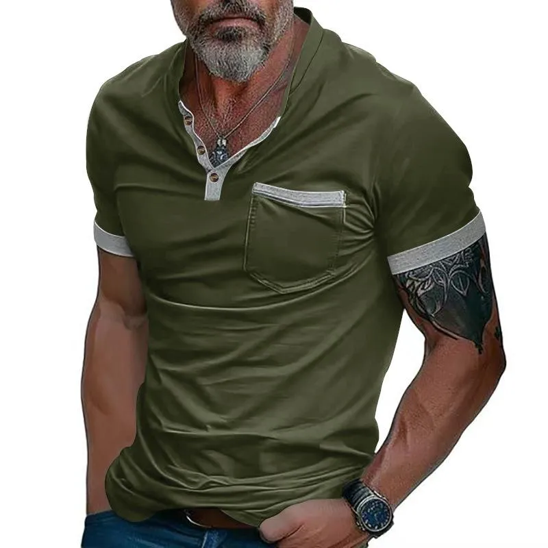 Men's Solid Henley Neck Chest Pocket Short Sleeve T-Shirt 49424107Y sold by Manly product image thumbnail 5