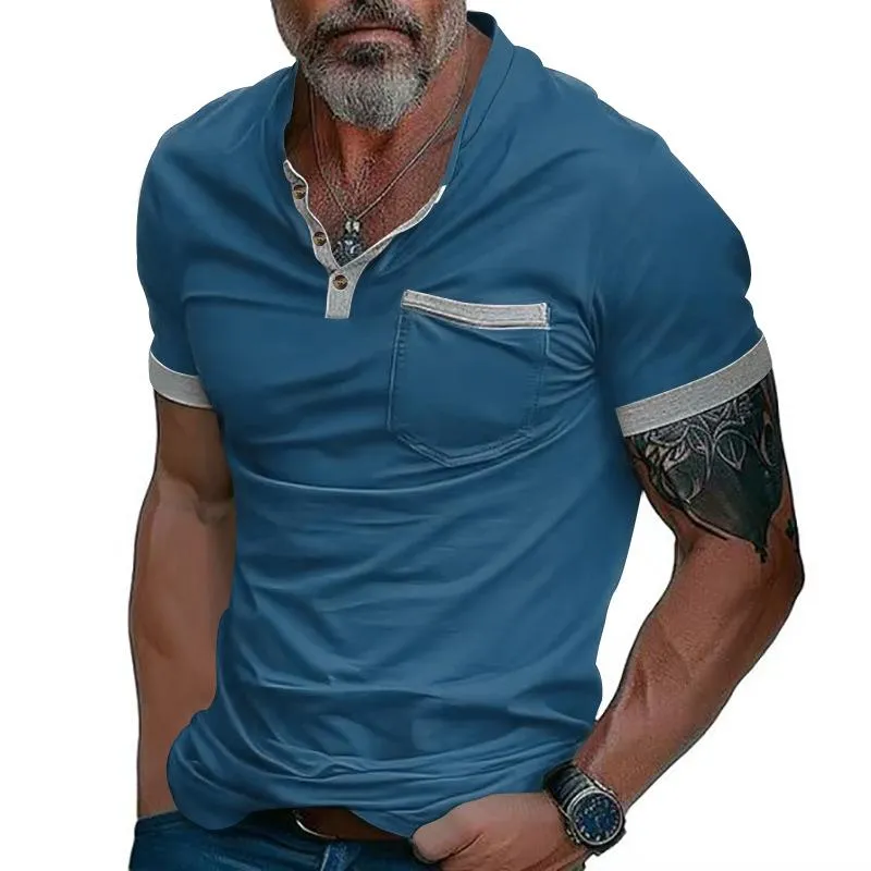 Men's Solid Henley Neck Chest Pocket Short Sleeve T-Shirt 49424107Y sold by Manly product image thumbnail 4