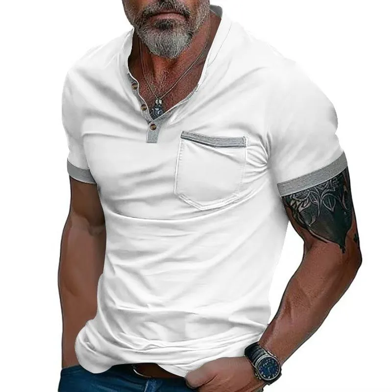 Men's Solid Henley Neck Chest Pocket Short Sleeve T-Shirt 49424107Y sold by Manly product image thumbnail 2