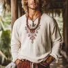 Men's Vintage Embroidery Cotton and Linen Round Neck Long Sleeve Shirt 25407284Y sold by Manly