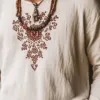 Men's Vintage Embroidery Cotton and Linen Round Neck Long Sleeve Shirt 25407284Y sold by Manly