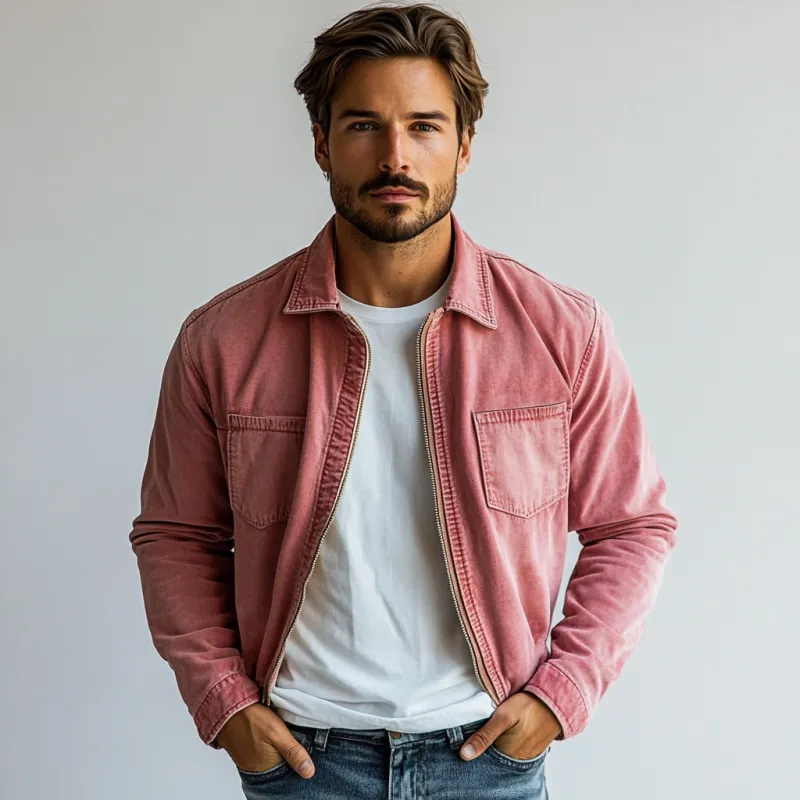 Men's Fashion Washed Zipper Lapel Denim Jacket 89476039Y sold by Manly product image thumbnail 3