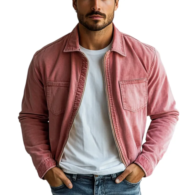 Men's Fashion Washed Zipper Lapel Denim Jacket 89476039Y sold by Manly