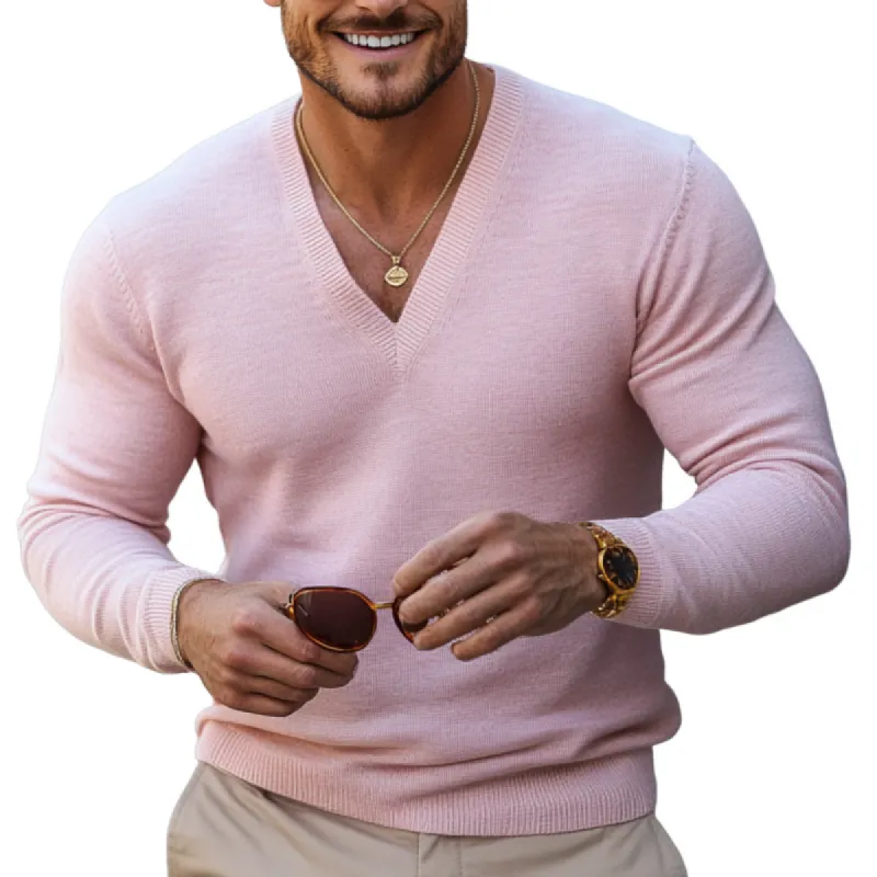 Men's Casual Solid Color V-Neck Slim Fit Long Sleeve Sweater 33725573M sold by Manly