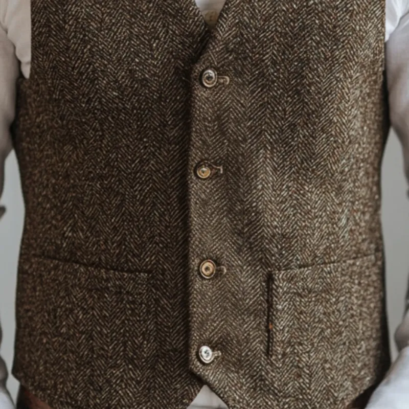 Men's Vintage Herringbone V-Neck Single Breasted Slim Fit Vest 14105827M sold by Manly product image thumbnail 3