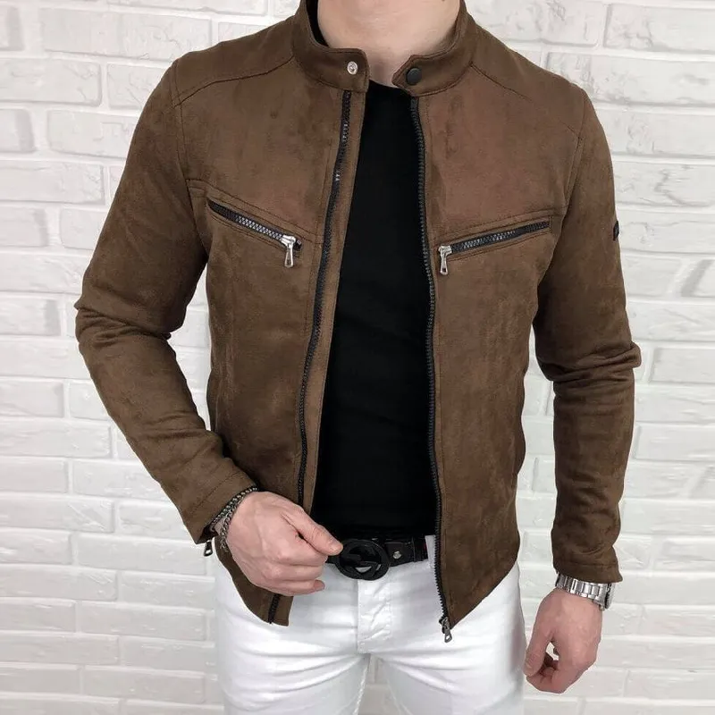 Men's Casual Suede Stand Collar Zipper Slim Jacket 32406856M sold by Manly product image thumbnail 2