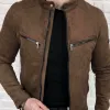 Men's Casual Suede Stand Collar Zipper Slim Jacket 32406856M sold by Manly