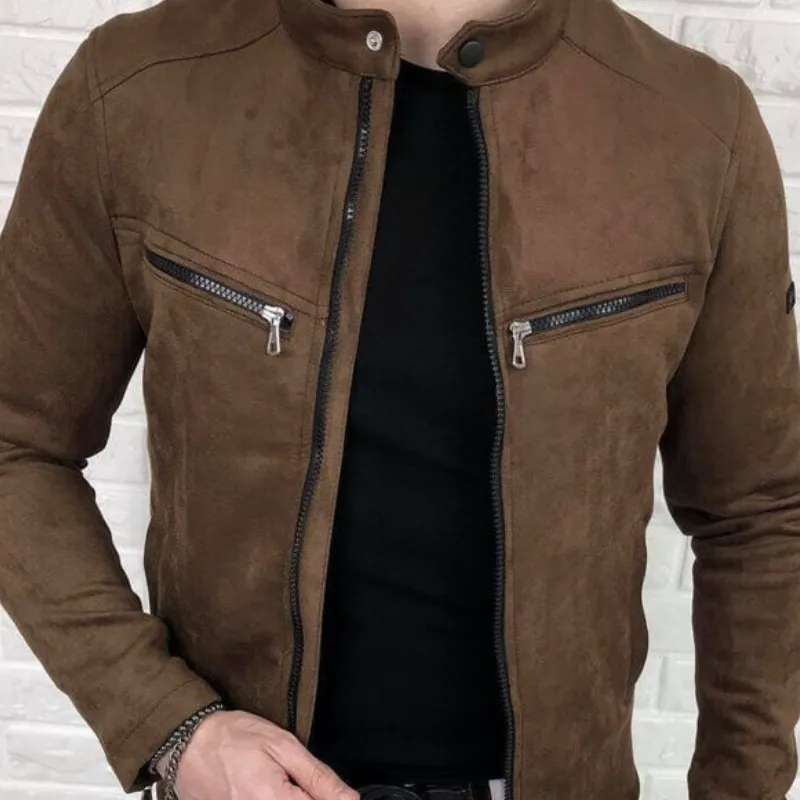 Men's Casual Suede Stand Collar Zipper Slim Jacket 32406856M sold by Manly product image thumbnail 3