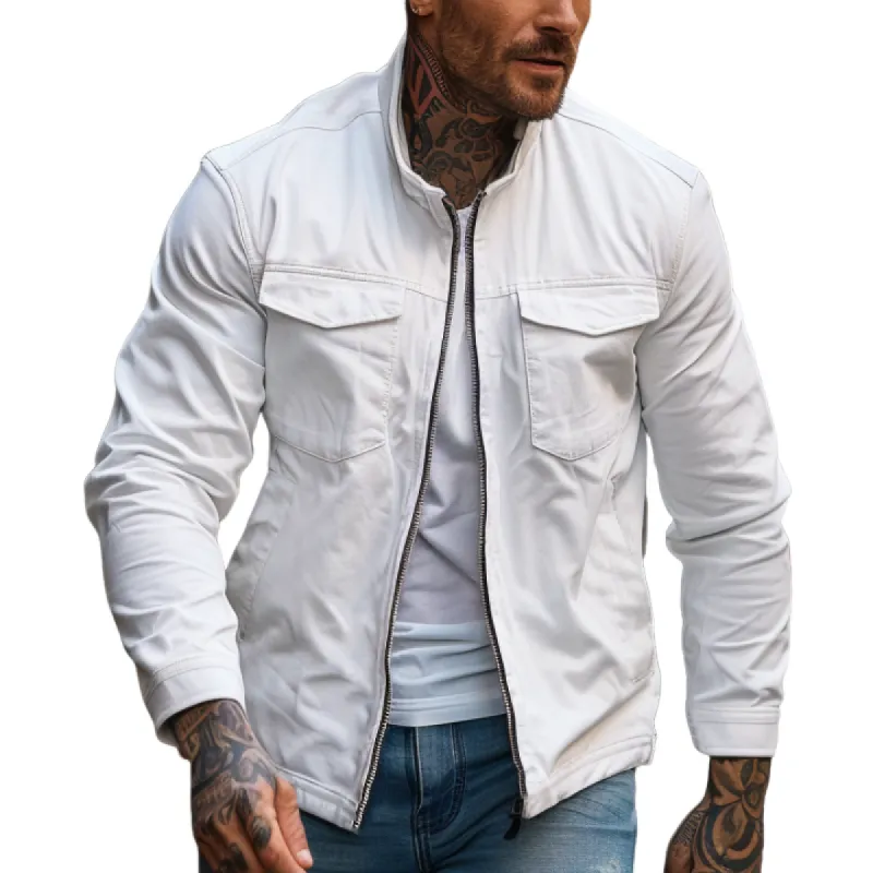 Men's Casual Stand Collar Zip-up Canvas Jacket 49432212F sold by Manly