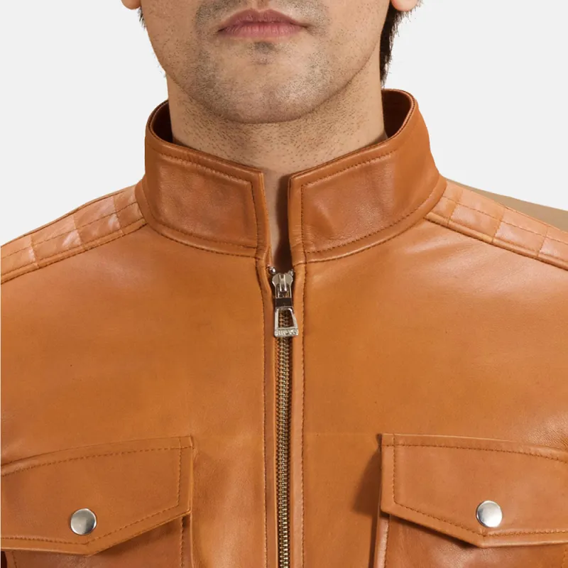 Men's Classic Casual Stand Collar Pocket Leather Jacket 37168200K sold by Manly product image thumbnail 4