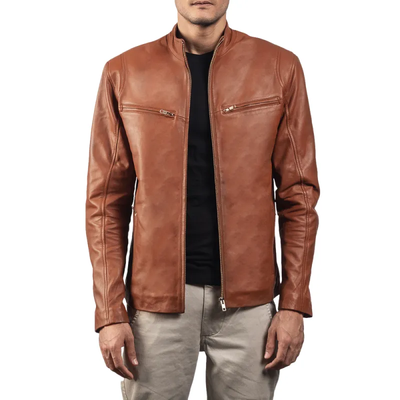 Men's Casual Solid Color Stand Collar Leather Jacket 29379624K sold by Manly