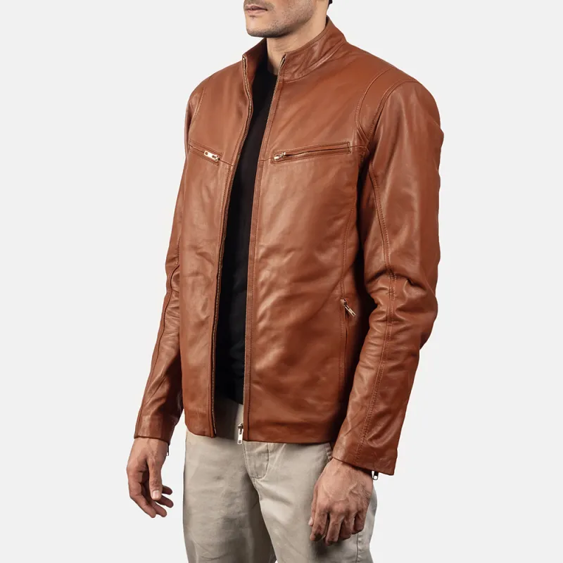 Men's Casual Solid Color Stand Collar Leather Jacket 29379624K sold by Manly product image thumbnail 3