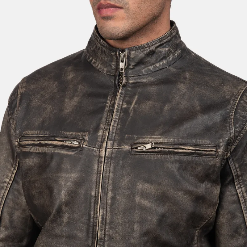 Men's Vintage Casual Zipper Stand Collar Leather Jacket 41249925K sold by Manly product image thumbnail 5