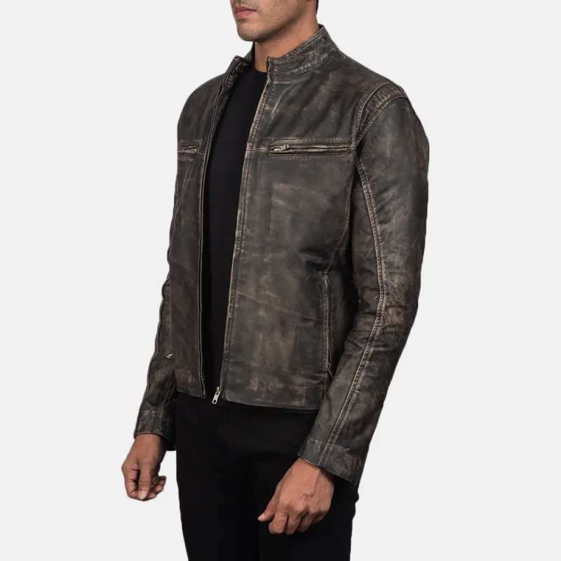 Men's Vintage Casual Zipper Stand Collar Leather Jacket 41249925K sold by Manly product image thumbnail 3