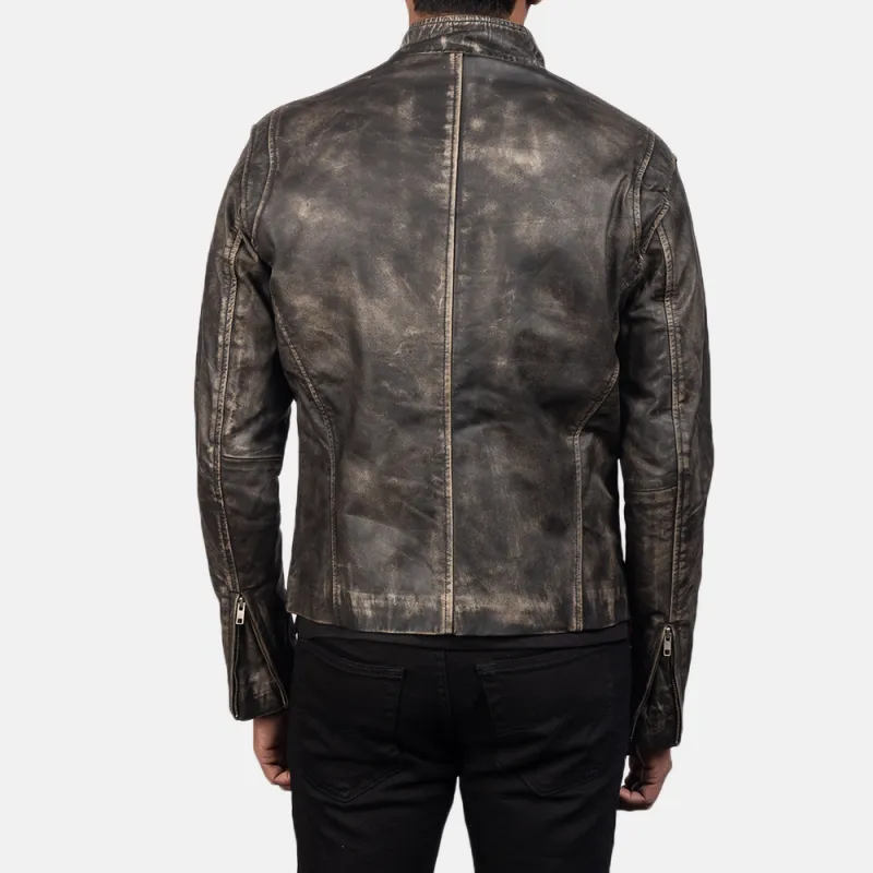 Men's Vintage Casual Zipper Stand Collar Leather Jacket 41249925K sold by Manly product image thumbnail 4