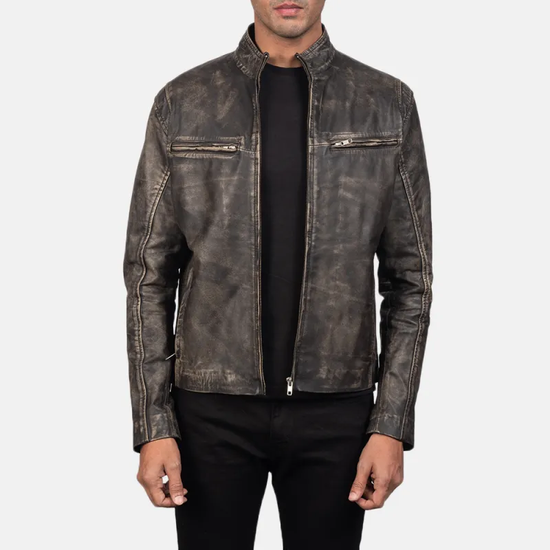 Men's Vintage Casual Zipper Stand Collar Leather Jacket 41249925K sold by Manly product image thumbnail 2