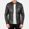 Men's Classic Casual Stand Collar Zip Leather Jacket 85425716K sold by Manly