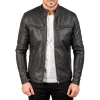 Men's Classic Casual Stand Collar Zip Leather Jacket 85425716K sold by Manly