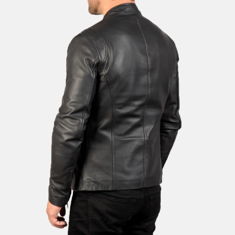 Men's Classic Casual Stand Collar Zip Leather Jacket 85425716K sold by Manly product image thumbnail 3