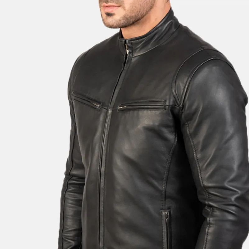 Men's Classic Casual Stand Collar Zip Leather Jacket 85425716K sold by Manly product image thumbnail 4