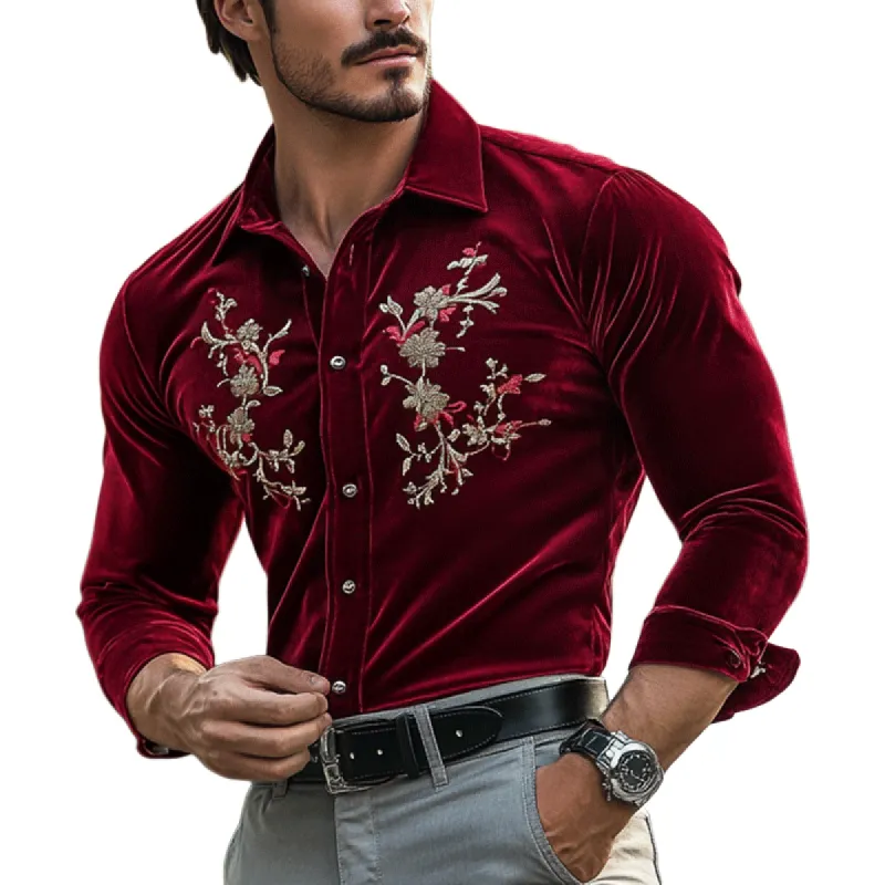 Men's Fashion Embroidery Lapel Long Sleeve Velvet Shirt 62737746Z sold by Manly