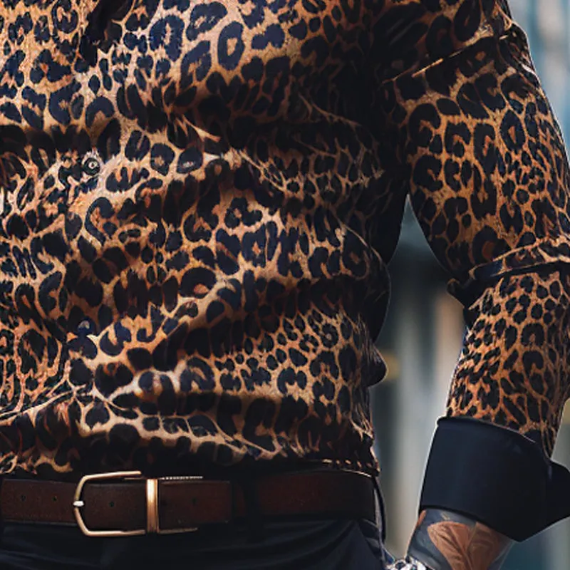 Men's Casual Lapel Leopard Print Long Sleeve Shirt 51401255X sold by Manly product image thumbnail 3