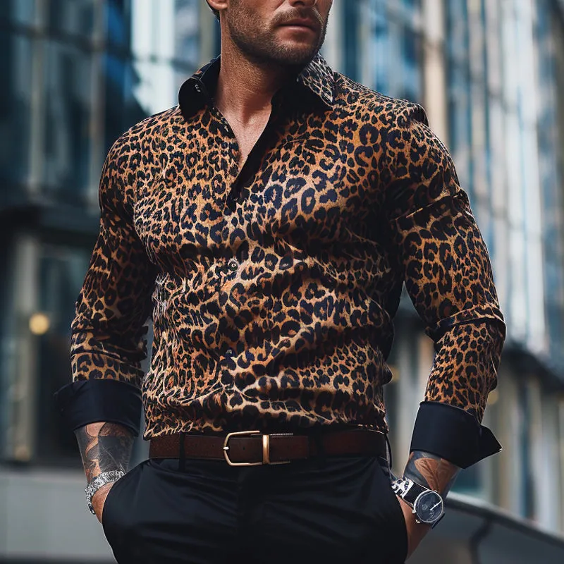 Men's Casual Lapel Leopard Print Long Sleeve Shirt 51401255X sold by Manly product image thumbnail 2