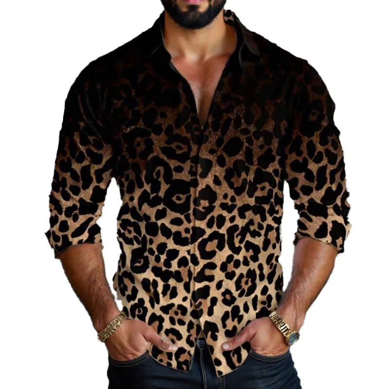【24-hour shipping out】Men's Leopard Gradient Print Long Sleeve Shirt 26030304X sold by Manly