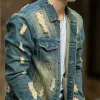 Men's Vintage Ripped Lapel Denim Jacket 97846774X sold by Manly
