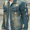 Men's Vintage Ripped Lapel Denim Jacket 97846774X sold by Manly