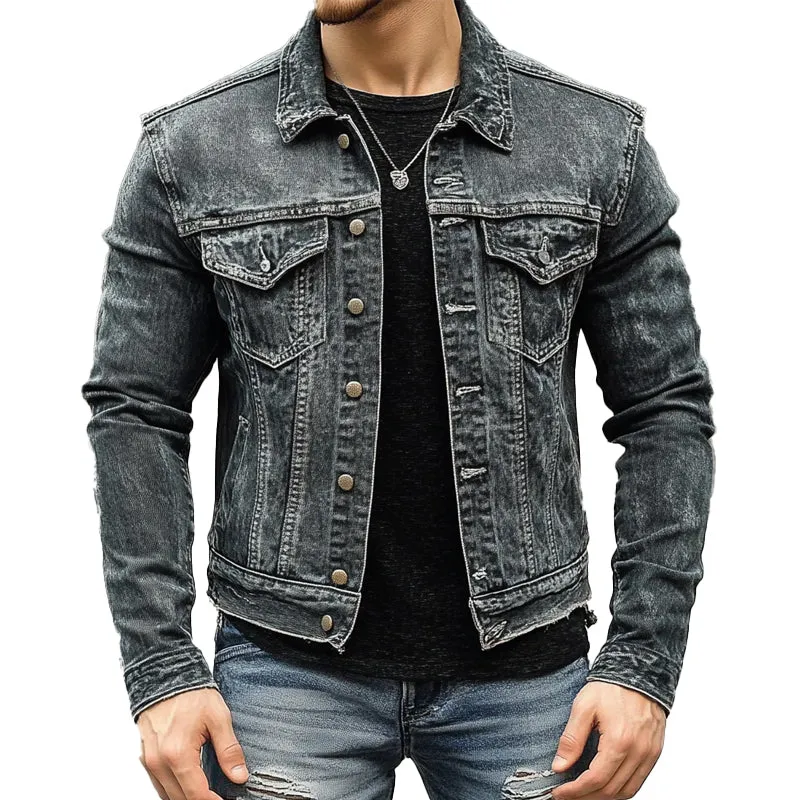 Men's Vintage Lapel Denim Jacket 87136284X sold by Manly