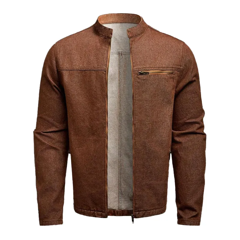 Men's Stand Collar Zipper Denim Jacket 00127669X sold by Manly product image thumbnail 4