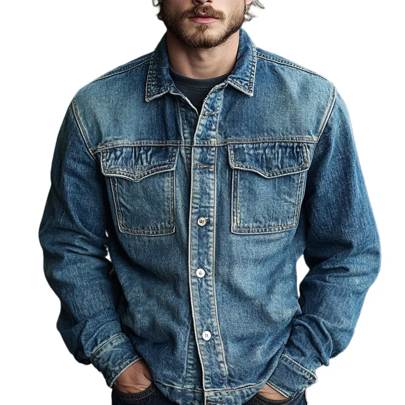 Men's Vintage Washed Blue Denim Jacket 09070211U sold by Manly