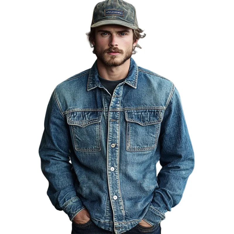 Men's Vintage Washed Blue Denim Jacket 09070211U sold by Manly product image thumbnail 3