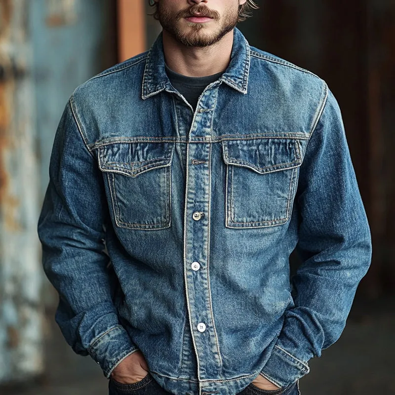 Men's Vintage Washed Blue Denim Jacket 09070211U sold by Manly product image thumbnail 2