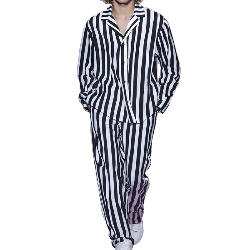 Men's Retro Casual Striped Long Sleeve Shirt Two-Piece Set 40819539TO made by Manly