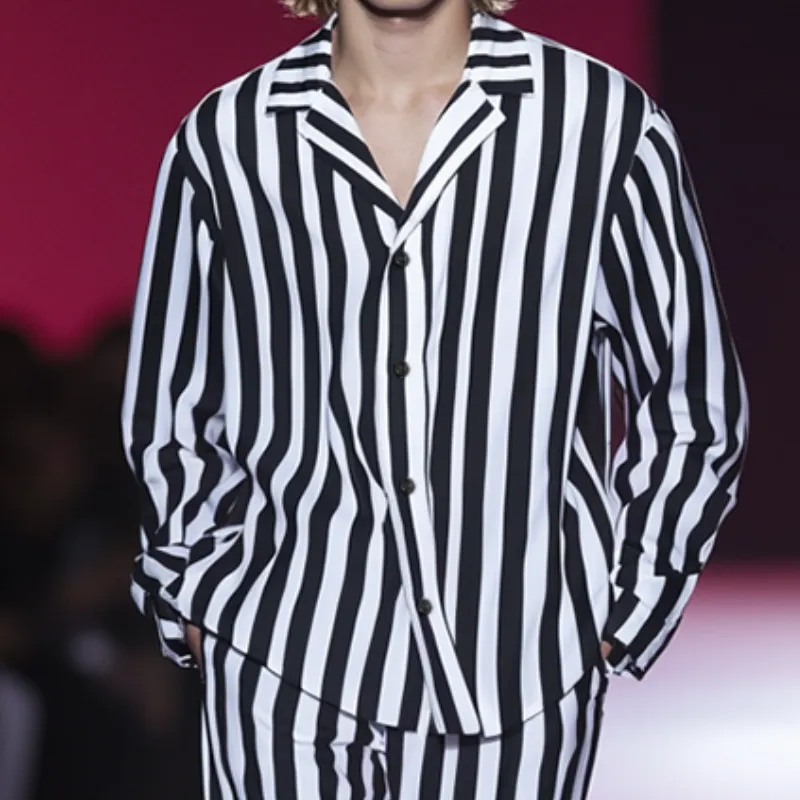 Men's Retro Casual Striped Long Sleeve Shirt Two-Piece Set 40819539TO sold by Manly product image thumbnail 3