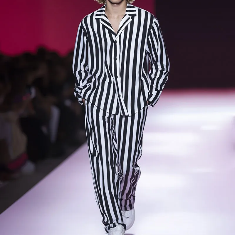 Men's Retro Casual Striped Long Sleeve Shirt Two-Piece Set 40819539TO sold by Manly product image thumbnail 2
