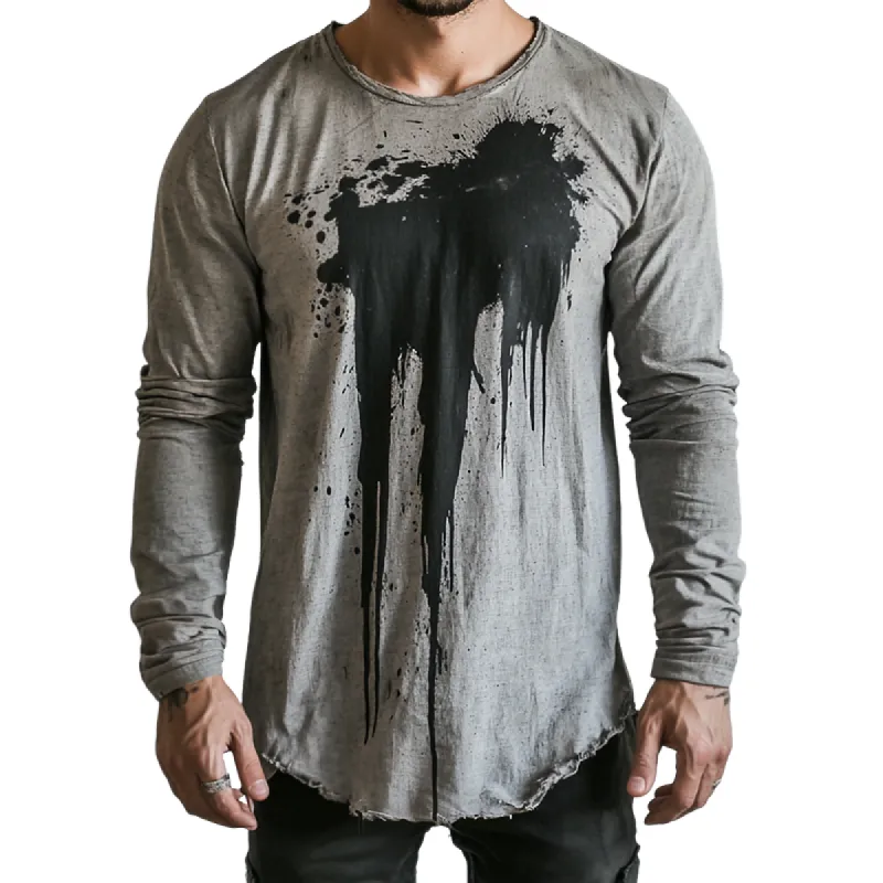 Men's Retro Casual Printed Distressed Round Neck Long Sleeve T-Shirt 79421438TO sold by Manly