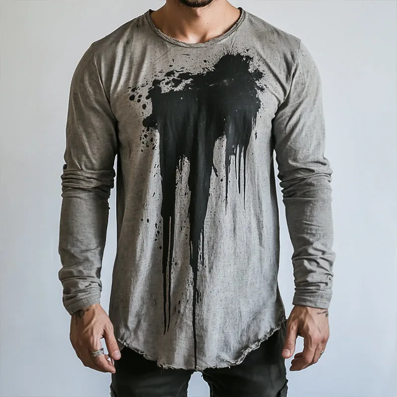 Men's Retro Casual Printed Distressed Round Neck Long Sleeve T-Shirt 79421438TO sold by Manly product image thumbnail 2