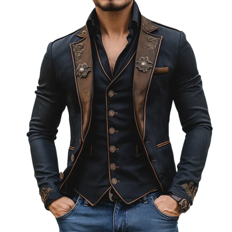 Men's Retro Casual Palace Style Western Embroidery Splicing Blazer 24490410TO sold by Manly
