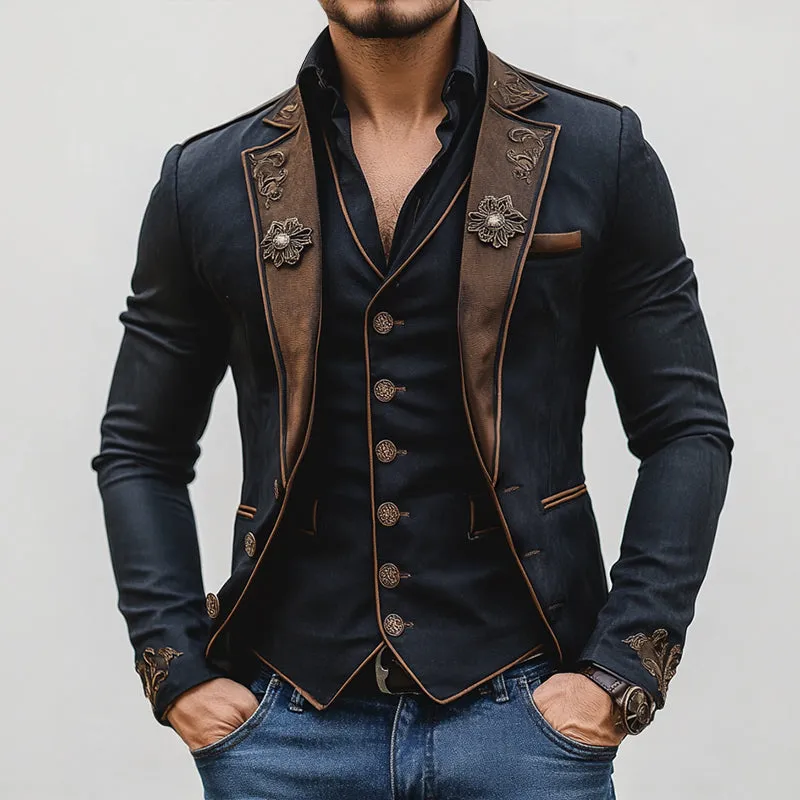 Men's Retro Casual Palace Style Western Embroidery Splicing Blazer 24490410TO sold by Manly product image thumbnail 2
