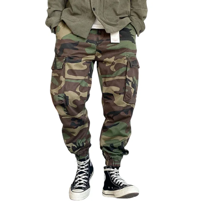 Men's Fashion Camo Elastic Waist Multi-pocket Cargo Pants 66732709Z sold by Manly