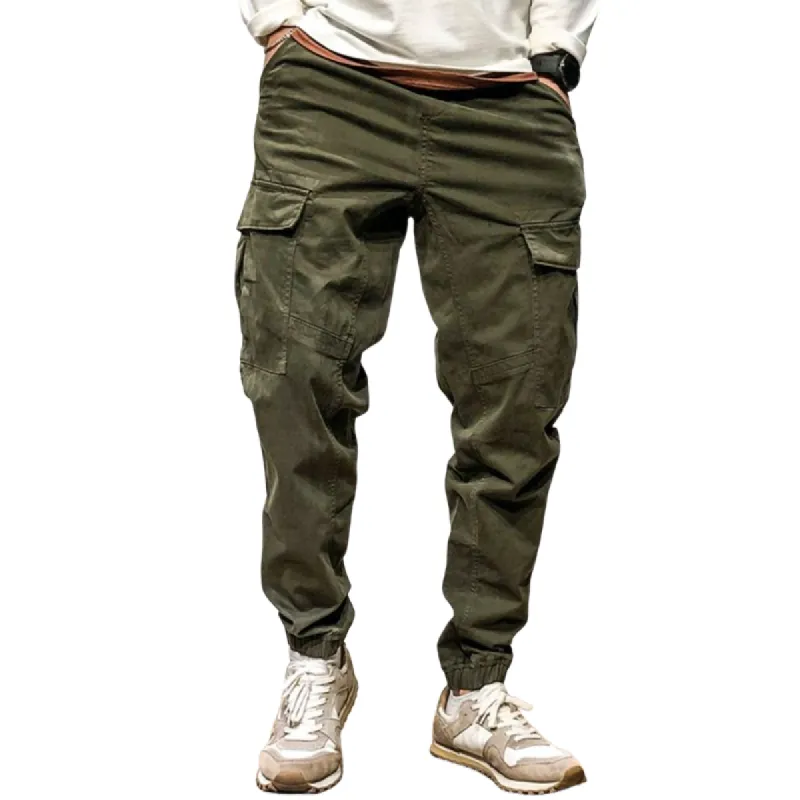 Men's Solid Color Elastic Waist Multi-pocket Cargo Pants 30038538Z sold by Manly